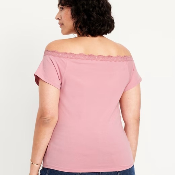 NWT Old Navy  Pink Lace off the shoulder Tee size Large - Picture 10 of 13